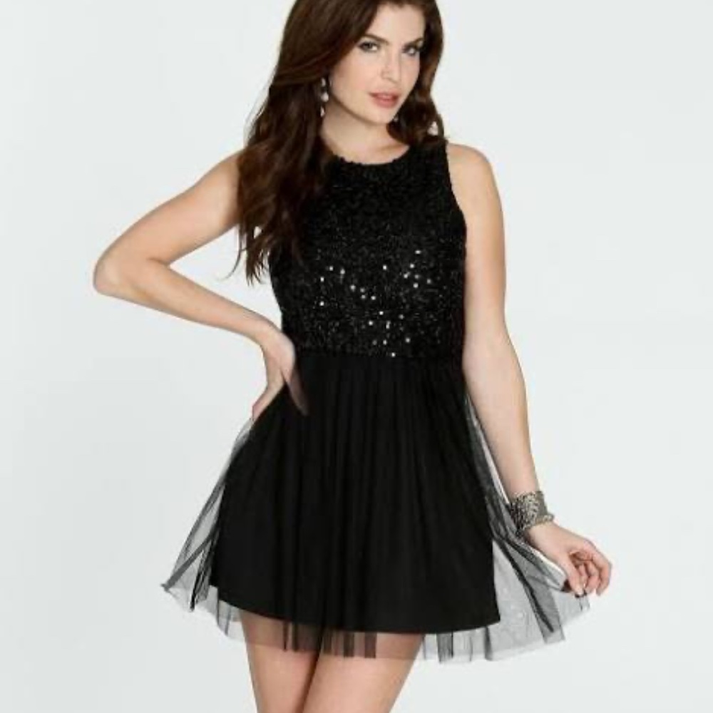 Black Sequin and Tulle Skater Cocktail dress